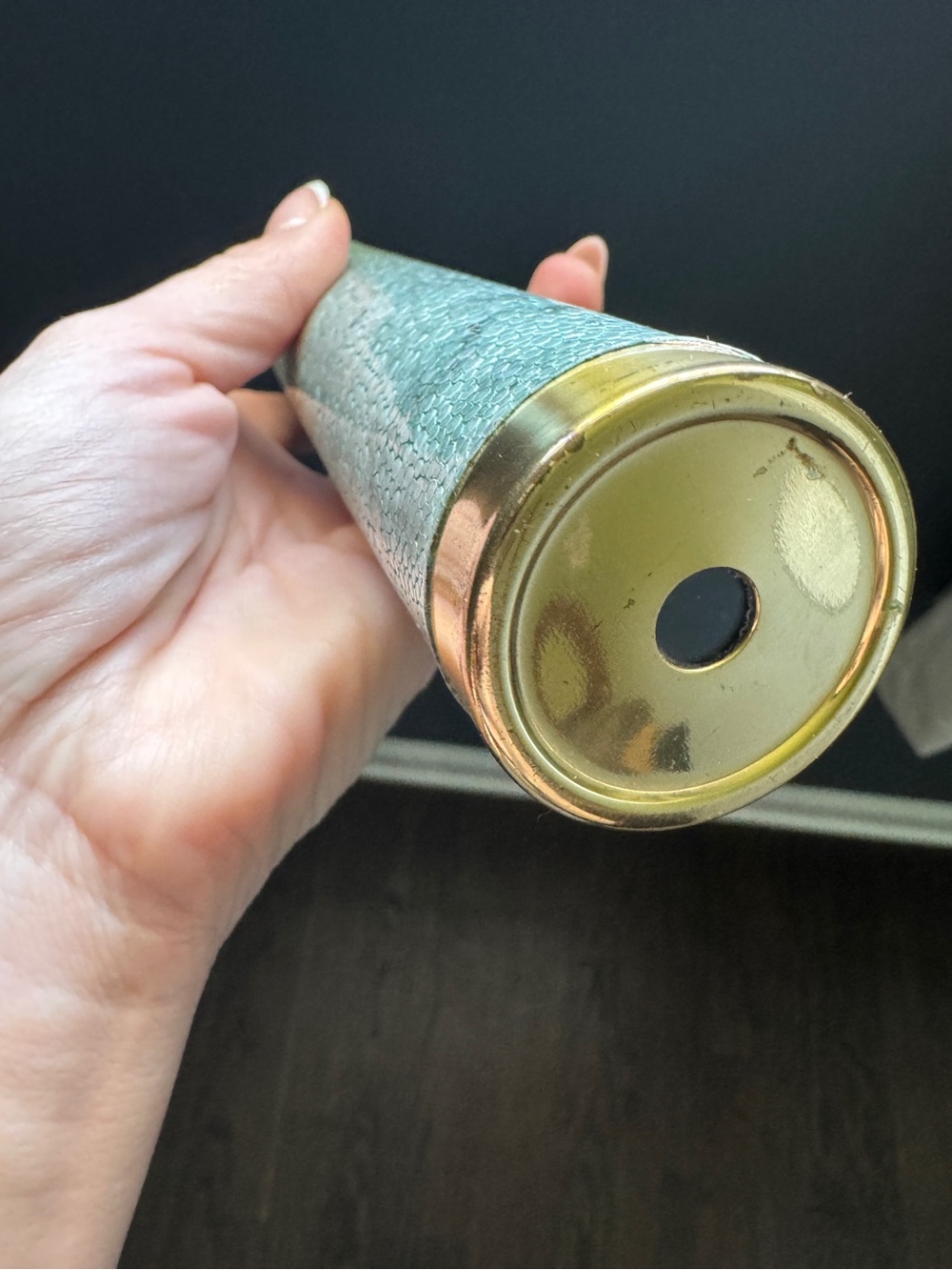 Vintage Brass Kaleidoscope with Seafoam Shagreen Finish | Mid Century - Picture 9 of 10